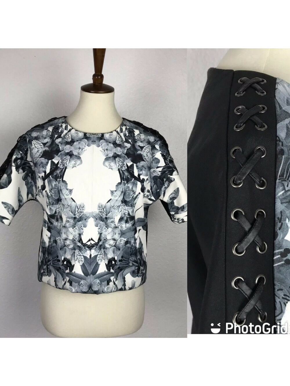 Finders Keepers Top Abstract Floral Print Lace Up Dark Romantic Whimsigoth Moody